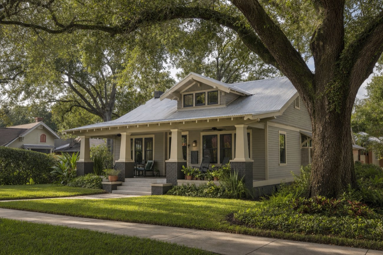 Craftsman bungalow in Seminole Heights with a 5V crimp metal roof