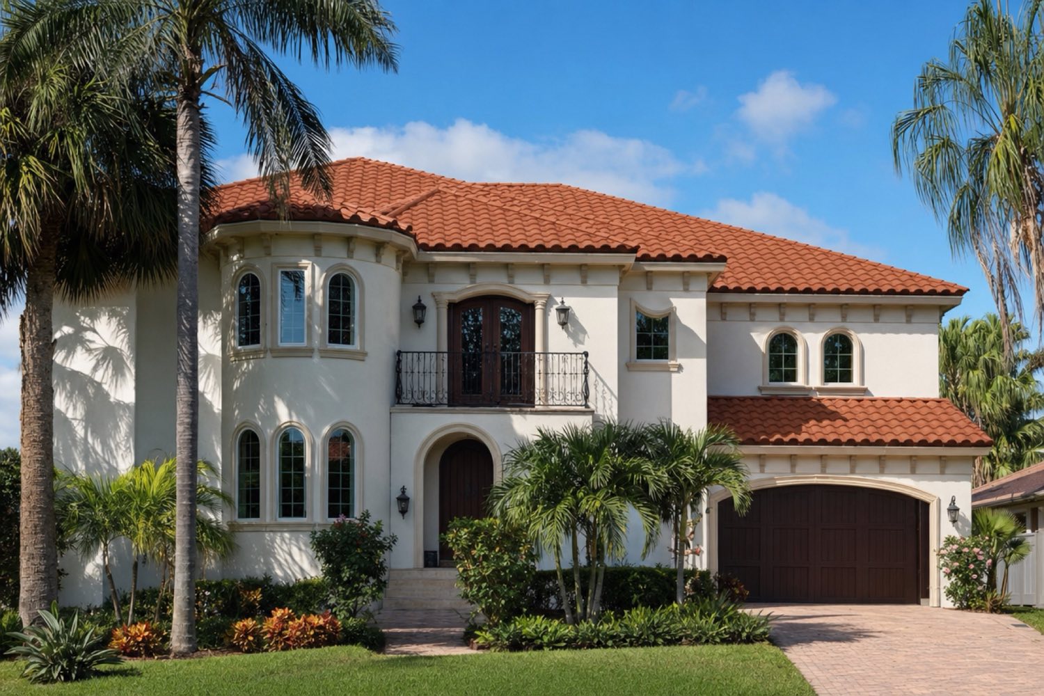 Mediterranean-style South Tampa home with a terracotta barrel-tile-profile metal roof